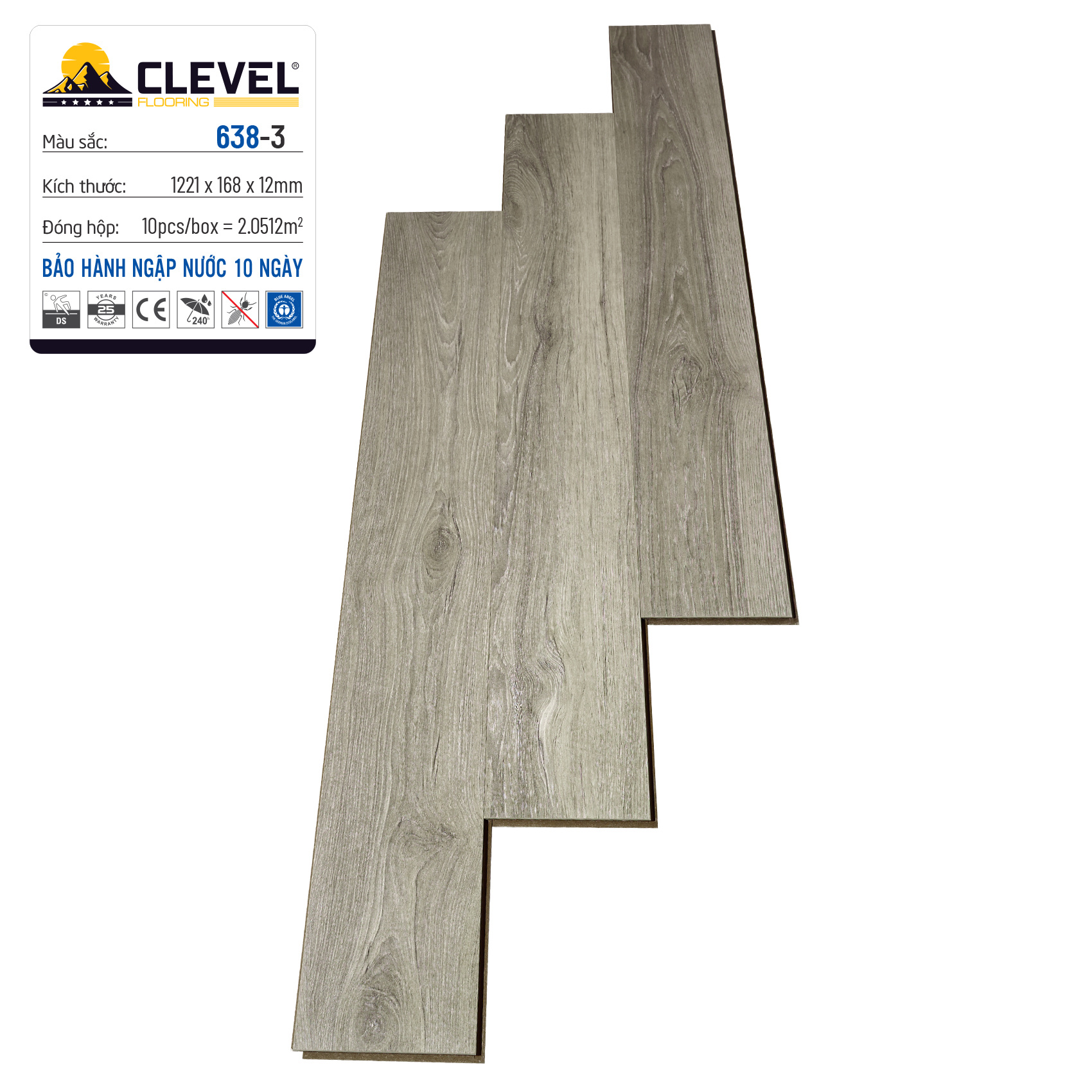 Sàn gỗ CLEVER sần theo vân 638 - 3